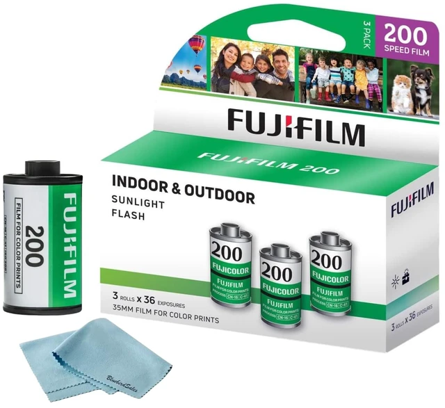 Main image of 200 Color Negative Film (35mm Roll Film, 36 Exposures, 3-Pack) + BluebirdSales Microfiber Cleaning Cloth Bundle