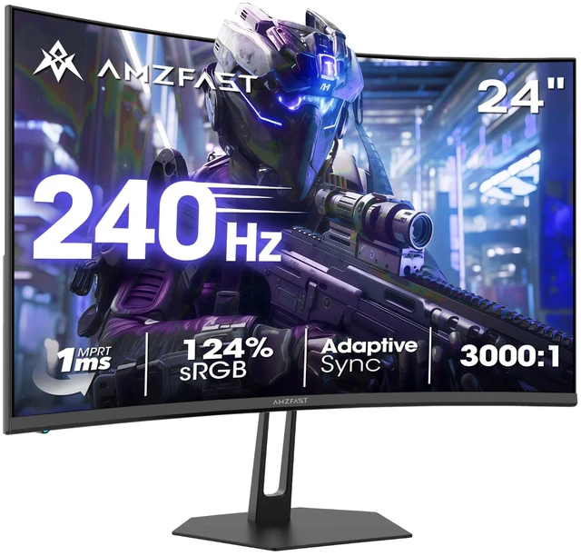 Main image of 24" Curved Gaming Monitor, 240Hz 1ms 1080P, Ultra-Slim Base Adaptive Sync, 124% sRGB, 3000:1, HDR, 1500R, HDMI 2.0 & DP 1.4 AMZG24C1 Pro for Competitive FPS