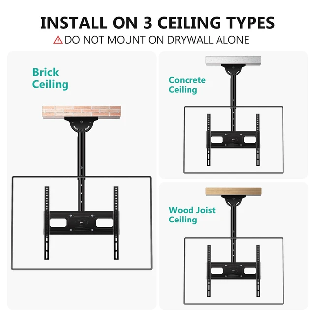 Alt view image 6 of 7 - Ceiling TV Mount for Most 26-65 inch LCD LED OLED 4K TVs, up to 99 lbs Hanging Pole Ceiling Mount TV Bracket Up Down, Full Motion with Height Adjustment, Tilt, Swivel,Max VESA 400x400mm (CM2665-P)