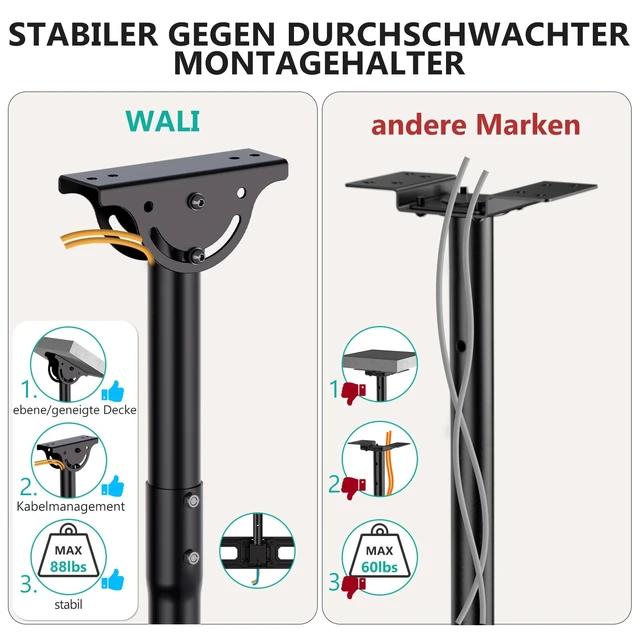 Alt view image 7 of 7 - Ceiling TV Mount for Most 26-65 inch LCD LED OLED 4K TVs, up to 99 lbs Hanging Pole Ceiling Mount TV Bracket Up Down, Full Motion with Height Adjustment, Tilt, Swivel,Max VESA 400x400mm (CM2665-P)