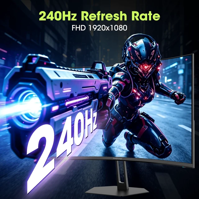 Alt view image 2 of 7 - 24" Curved Gaming Monitor, 240Hz 1ms 1080P, Ultra-Slim Base Adaptive Sync, 124% sRGB, 3000:1, HDR, 1500R, HDMI 2.0 & DP 1.4 AMZG24C1 Pro for Competitive FPS