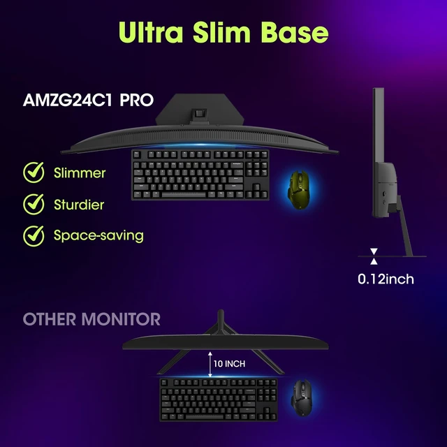 Alt view image 7 of 7 - 24" Curved Gaming Monitor, 240Hz 1ms 1080P, Ultra-Slim Base Adaptive Sync, 124% sRGB, 3000:1, HDR, 1500R, HDMI 2.0 & DP 1.4 AMZG24C1 Pro for Competitive FPS