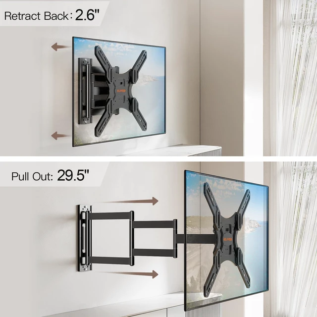 Alt view image 2 of 7 - 29.5in Long Arm TV Wall Mount for 26-60" TVs, VESA 400x400, 77 Lbs Full motion tv mount, swivel & tilt function, durable tv mount bracket, cornerfriendly for home flatscreen televisions