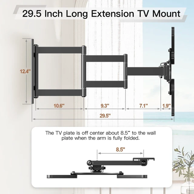 Alt view image 3 of 7 - 29.5in Long Arm TV Wall Mount for 26-60" TVs, VESA 400x400, 77 Lbs Full motion tv mount, swivel & tilt function, durable tv mount bracket, cornerfriendly for home flatscreen televisions