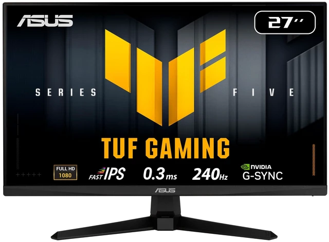 Main image of TUF VG279QM5A 27 Inch 1080p 240Hz Fast IPS G-SYNC Gaming Monitor ELMB Sync, 0.3ms, FreeSync Premium, Variable Overdrive, 99% sRGB, HDMI, DisplayPort
