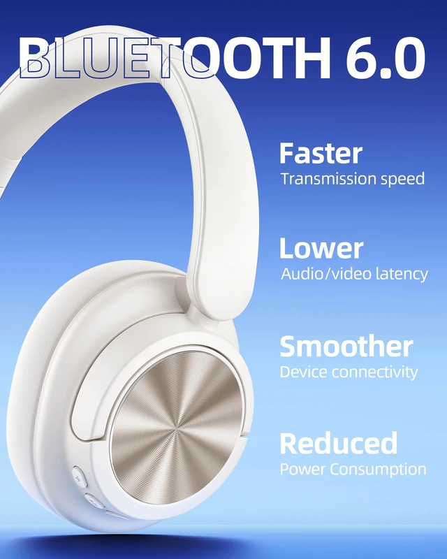 Alt view image 6 of 7 - Hybrid Active Noise Cancelling Headphones 120H Playtime Wireless Headphones Bluetooth 6.0 Over Ear Headphones With 6 ENC HD Call Mic Hi-Res 360° Spatial Audio Headphone for Travel Workout Bright White