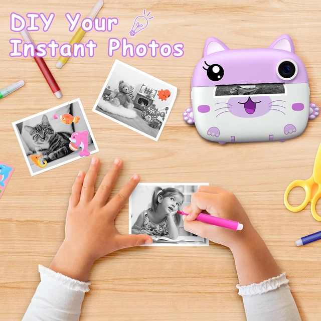 Alt view image 6 of 7 - Kids Camera Instant Print, Christmas Birthday Gifts for Girl Boys Kids 3-12 FHD Selfie Digital Video Cameras Toddler 3 Rolls Print Paper & 32G Card (Purple Cat)