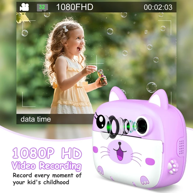 Alt view image 3 of 7 - Kids Camera Instant Print, Christmas Birthday Gifts for Girl Boys Kids 3-12 FHD Selfie Digital Video Cameras Toddler 3 Rolls Print Paper & 32G Card (Purple Cat)