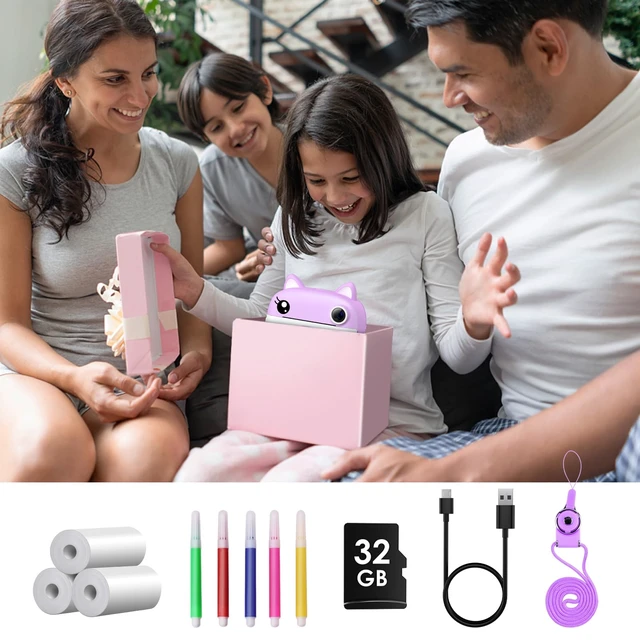 Alt view image 7 of 7 - Kids Camera Instant Print, Christmas Birthday Gifts for Girl Boys Kids 3-12 FHD Selfie Digital Video Cameras Toddler 3 Rolls Print Paper & 32G Card (Purple Cat)