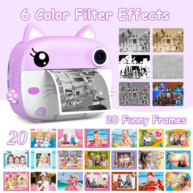 Alt view image 5 of 7 - Kids Camera Instant Print, Christmas Birthday Gifts for Girl Boys Kids 3-12 FHD Selfie Digital Video Cameras Toddler 3 Rolls Print Paper & 32G Card (Purple Cat)