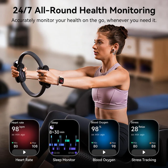 Alt view image 5 of 7 - Smart Watch for Women, 1.85" HD AMOLED Fitness Tracker (Answer/Call) with 24/7 Heart Rate/Sleep/SpO2 Monitor for iPhone & Android, 120+ Sports Modes Smartwatch with IP68 Waterproof, 2 Bands
