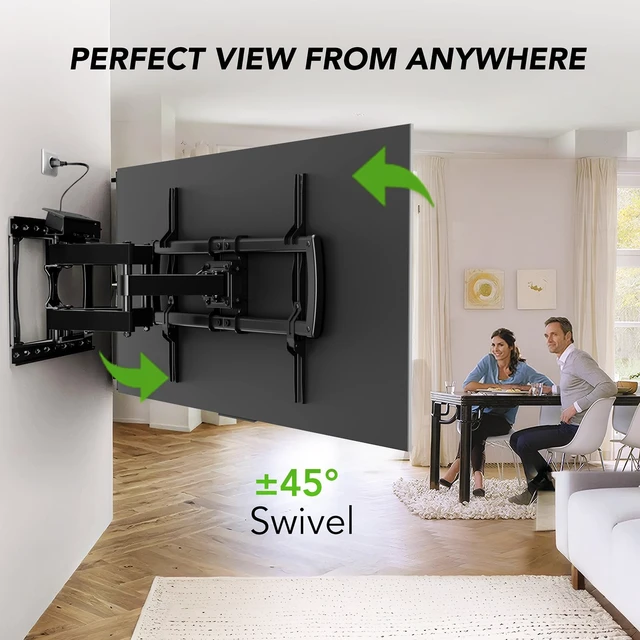 Alt view image 5 of 7 - Full Motion TV Wall Mount Bracket with Power Outlet for Most 32-85 inch TV,TV Mount Dual Articulating Arms,Tilt/Swivel/Extension/Leveling,Fits 8 12 16" Studs,Max Vesa 600x400mm, Holds up to 132lbs