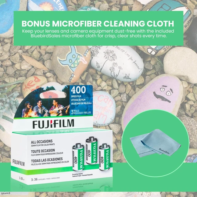 Alt view image 5 of 7 - 400 Color Negative Film (35mm Roll Film, 36 Exposures, 3-Rolls) + BluebirdSales Microfiber Cleaning Cloth