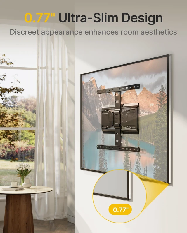 Alt view image 2 of 7 - 0.77" Ultra Slim TV Wall Mount for 43-90 Inch TVs, up to 143 lbs Low Profile Full Motion TV Bracket, Smooth Swivel/Tilt/Level, Articulating Dual Arms, Max VESA 600x400mm, Fits 16"/18" Studs