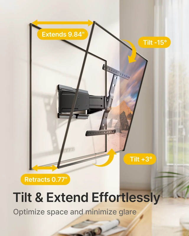 Alt view image 3 of 7 - 0.77" Ultra Slim TV Wall Mount for 43-90 Inch TVs, up to 143 lbs Low Profile Full Motion TV Bracket, Smooth Swivel/Tilt/Level, Articulating Dual Arms, Max VESA 600x400mm, Fits 16"/18" Studs