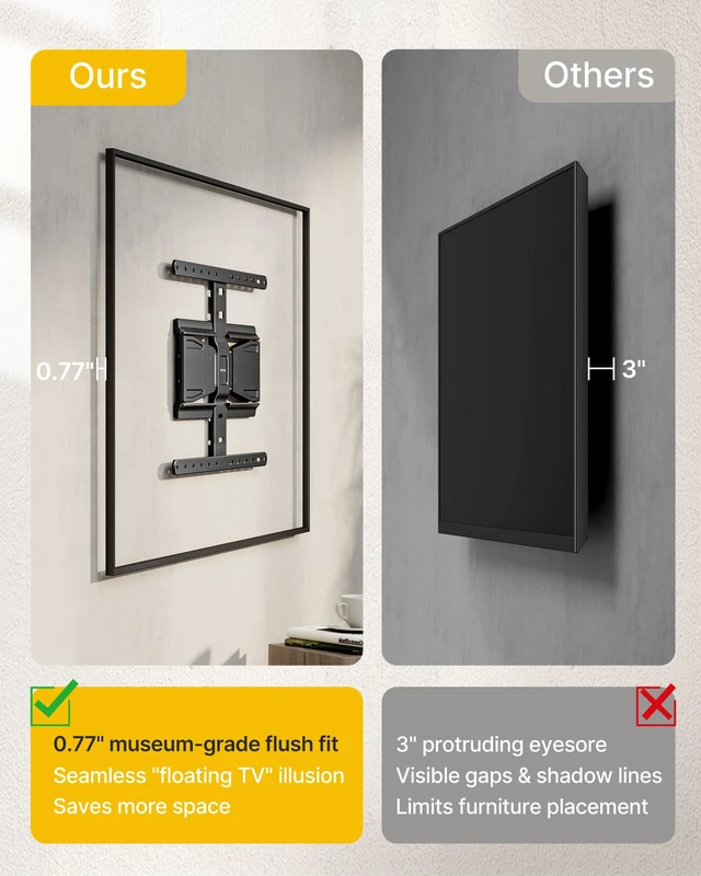 Alt view image 5 of 7 - 0.77" Ultra Slim TV Wall Mount for 43-90 Inch TVs, up to 143 lbs Low Profile Full Motion TV Bracket, Smooth Swivel/Tilt/Level, Articulating Dual Arms, Max VESA 600x400mm, Fits 16"/18" Studs