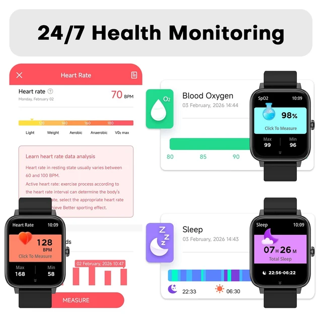 Alt view image 2 of 7 - Smart Watch for Men - Bluetooth Call, Fitness Tracker, Heart Rate & Sleep Monitor, 1.83" HD Touch Screen Smartwatch, IP68 Waterproof - for Android & iPhone, Black
