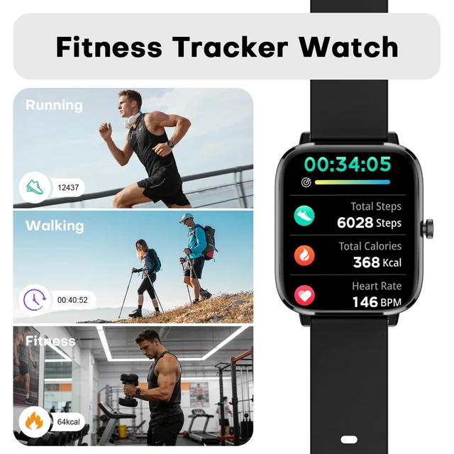 Alt view image 3 of 7 - Smart Watch for Men - Bluetooth Call, Fitness Tracker, Heart Rate & Sleep Monitor, 1.83" HD Touch Screen Smartwatch, IP68 Waterproof - for Android & iPhone, Black