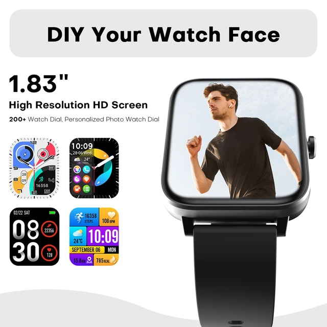 Alt view image 5 of 7 - Smart Watch for Men - Bluetooth Call, Fitness Tracker, Heart Rate & Sleep Monitor, 1.83" HD Touch Screen Smartwatch, IP68 Waterproof - for Android & iPhone, Black