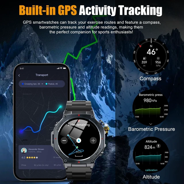 Alt view image 3 of 7 - Military Smart Watch for Men with Dual-Band GPS, 5ATM Waterproof, 1.43" AMOLED Fitness Watch with Bluetooth Call, Heart Rate Blood Oxygen Sleep Monitor, 160+ Sport Smartwatch for Android iOS