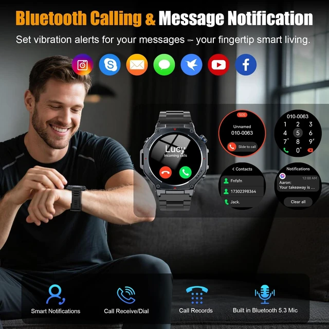 Alt view image 4 of 7 - Military Smart Watch for Men with Dual-Band GPS, 5ATM Waterproof, 1.43" AMOLED Fitness Watch with Bluetooth Call, Heart Rate Blood Oxygen Sleep Monitor, 160+ Sport Smartwatch for Android iOS