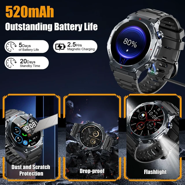 Alt view image 7 of 7 - Military Smart Watch for Men with Dual-Band GPS, 5ATM Waterproof, 1.43" AMOLED Fitness Watch with Bluetooth Call, Heart Rate Blood Oxygen Sleep Monitor, 160+ Sport Smartwatch for Android iOS