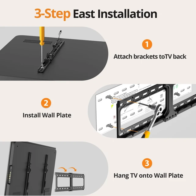 Alt view image 7 of 7 - Fixed TV Wall Mount for 37-90 Inch TVs,Low Profile Flat TV Mount Bracket with Max VESA 600x400mm,132 lbs Capacity, Universal Television Wall Mounts for Most 65, 75, 85 Inch Screens