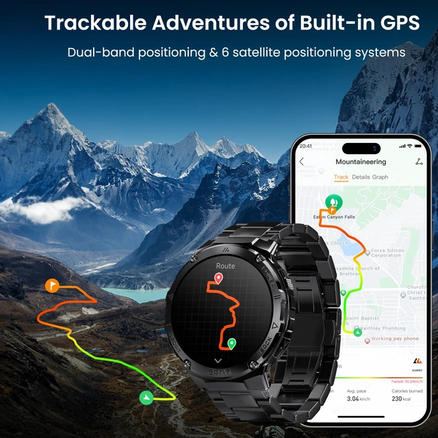 Alt view image 3 of 7 - Smart Watch with GPS, Rugged Outdoor Fitness Watch, 5 ATM & IP69K 1.43" AMOLED, 170+ Sports Modes, 15 Days Battery, Compatible with Android & iPhone (Includes Silicone & Steel Bands)