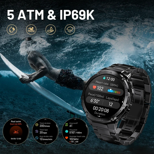 Alt view image 6 of 7 - Smart Watch with GPS, Rugged Outdoor Fitness Watch, 5 ATM & IP69K 1.43" AMOLED, 170+ Sports Modes, 15 Days Battery, Compatible with Android & iPhone (Includes Silicone & Steel Bands)