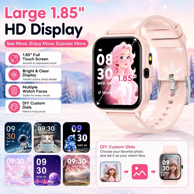 Alt view image 3 of 7 - Smart Watch for Kids Boys Age 5-12, Ai Functions Games HD Touch Screen Watches with Video Camera Music Player Pedometer Heart Rate Sleep Tracker Christmas Birthday Gifts for Girls (Pink, 1.85")