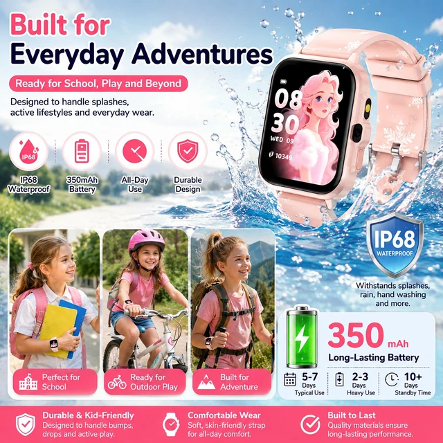 Alt view image 7 of 7 - Smart Watch for Kids Boys Age 5-12, Ai Functions Games HD Touch Screen Watches with Video Camera Music Player Pedometer Heart Rate Sleep Tracker Christmas Birthday Gifts for Girls (Pink, 1.85")