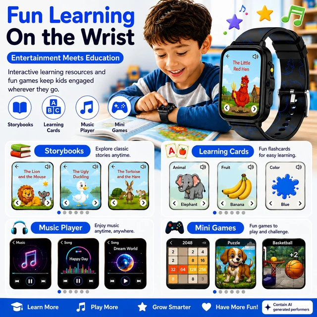 Alt view image 6 of 7 - Smart Watch for Kids Boys Age 5-12, Ai Functions Games HD Touch Screen Watches with Video Camera Music Player Pedometer Heart Rate Sleep Tracker Christmas Birthday Gifts for Boys (Black, 1.85")