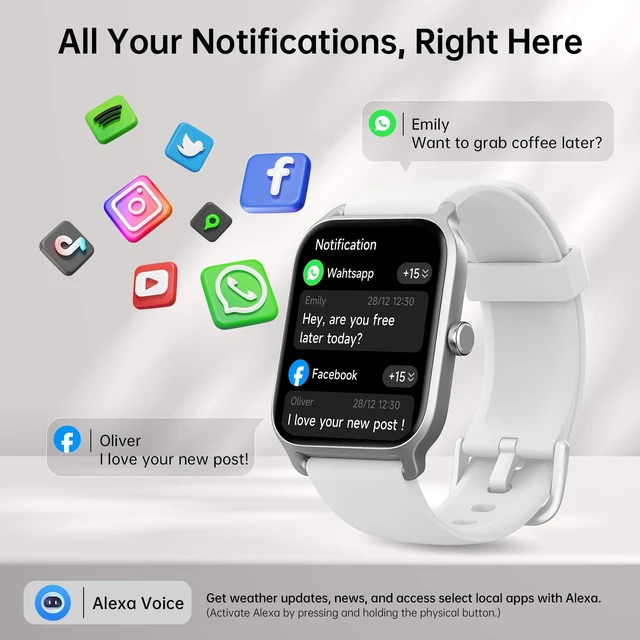 Alt view image 3 of 7 - Smart Watch for Men & Women, 46mm HD Big Screen Fitness Tracker for iPhone/Android/Samsung, Answer & Make Call, Alexa Built-in, 101+ Sport Modes, Sleep/Heart Rate Monitor, 7-10 Day Battery