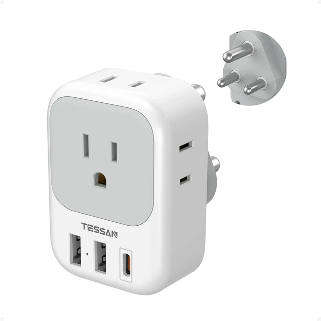 Main image of South Africa Type M Power Adapter 4 American Outlets, 3 USB Charger (1 USB C Port), For US to Bhutan Botswana Namibia Nepal