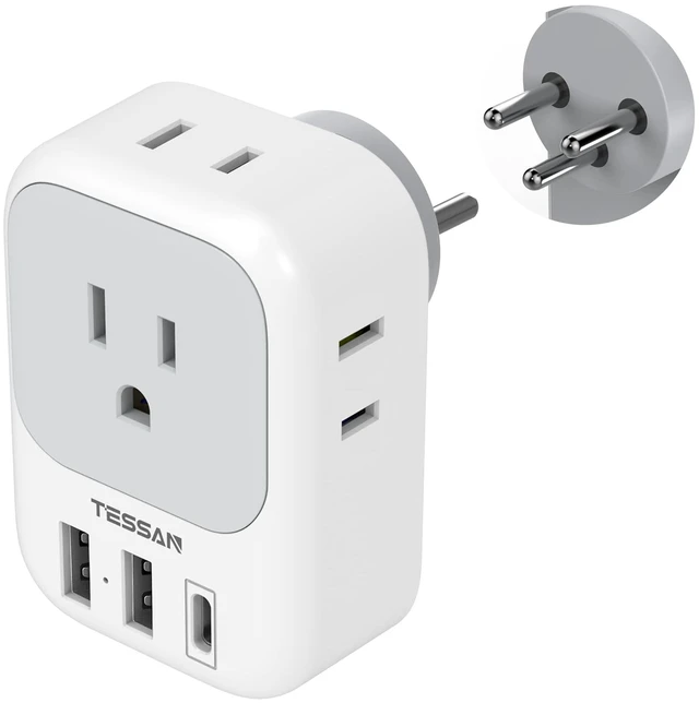 Main image of US to Israel Plug Adapter, Type H Travel Adaptor 4 American Outlets,3 USB Charger (1 USBC), Ideal for Jerusalem