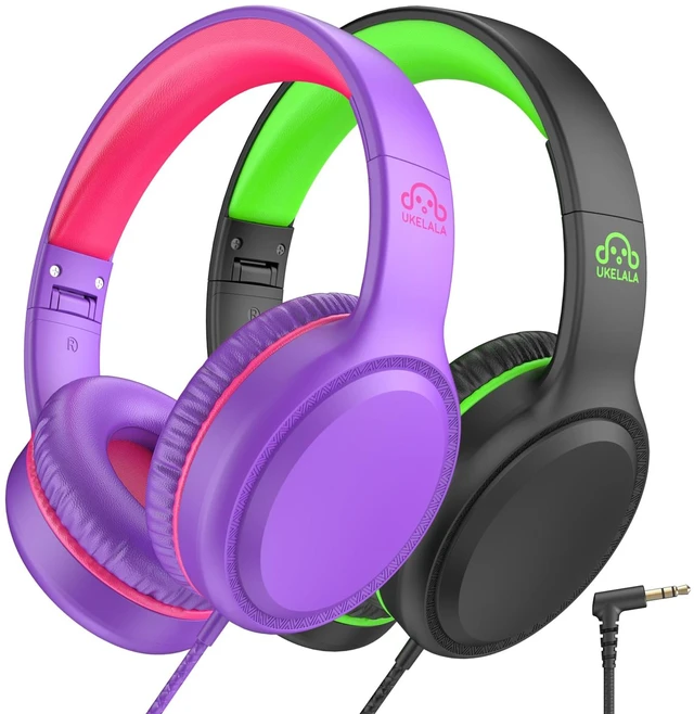 Main image of U2 2Pcs Wired Headphones for Kids for School Boys Girls w/ 3.5mm Foldable Lightweight Corded Head Phones On-Ear Compatible with Chromebooks Laptop Phones for Youth Student Child Purple&Green