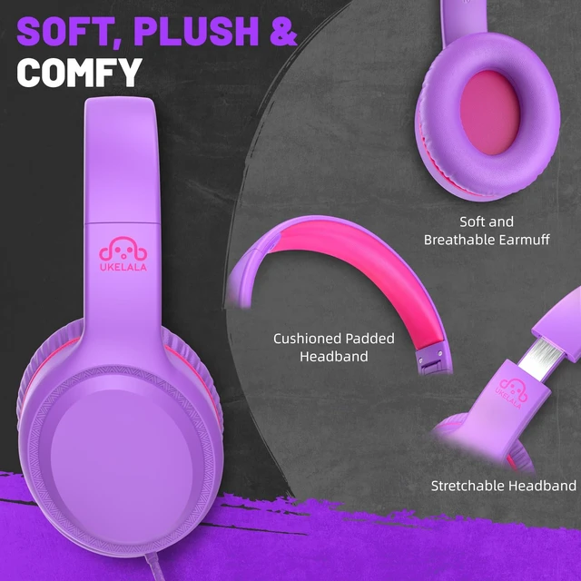 Alt view image 2 of 7 - U2 2Pcs Wired Headphones for Kids for School Boys Girls w/ 3.5mm Foldable Lightweight Corded Head Phones On-Ear Compatible with Chromebooks Laptop Phones for Youth Student Child Purple&Green