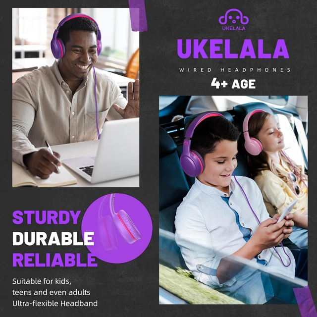 Alt view image 4 of 7 - U2 2Pcs Wired Headphones for Kids for School Boys Girls w/ 3.5mm Foldable Lightweight Corded Head Phones On-Ear Compatible with Chromebooks Laptop Phones for Youth Student Child Purple&Green