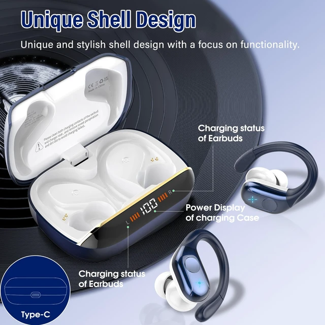 Alt view image 7 of 7 - Wireless Earbuds Bluetooth 5.4 Headphones Sports, 75Hrs Bass Hi-Fi Stereo Over Ear Buds Workout Running Gym, ENC Noise Cancelling Earphones with Earhook, IP-X7 Waterproof Headset for Android iOS