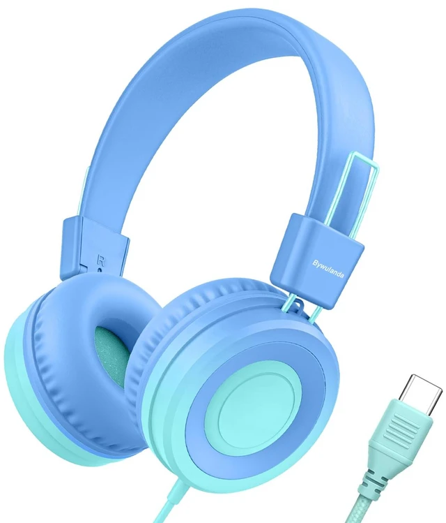 Main image of USB Type C Kids Headphone for School, 94dB Safe Volume Limited, Foldable Stereo Sound Tangle-Free Type C Cord, On-Ear Headphones for Boys/Girls/Students/Tablet/Travel(Gradient Blue)