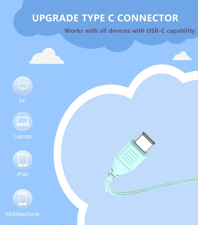 Alt view image 2 of 6 - USB Type C Kids Headphone for School, 94dB Safe Volume Limited, Foldable Stereo Sound Tangle-Free Type C Cord, On-Ear Headphones for Boys/Girls/Students/Tablet/Travel(Gradient Blue)