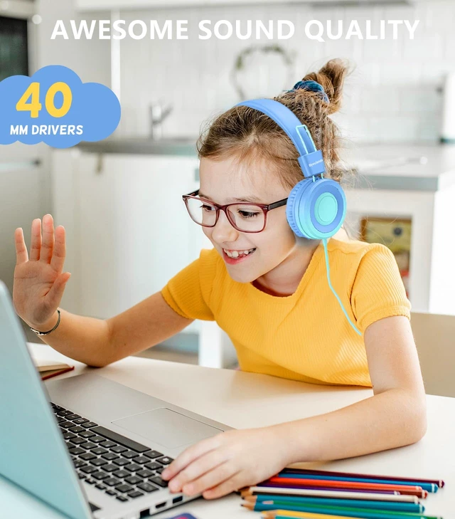 Alt view image 3 of 6 - USB Type C Kids Headphone for School, 94dB Safe Volume Limited, Foldable Stereo Sound Tangle-Free Type C Cord, On-Ear Headphones for Boys/Girls/Students/Tablet/Travel(Gradient Blue)