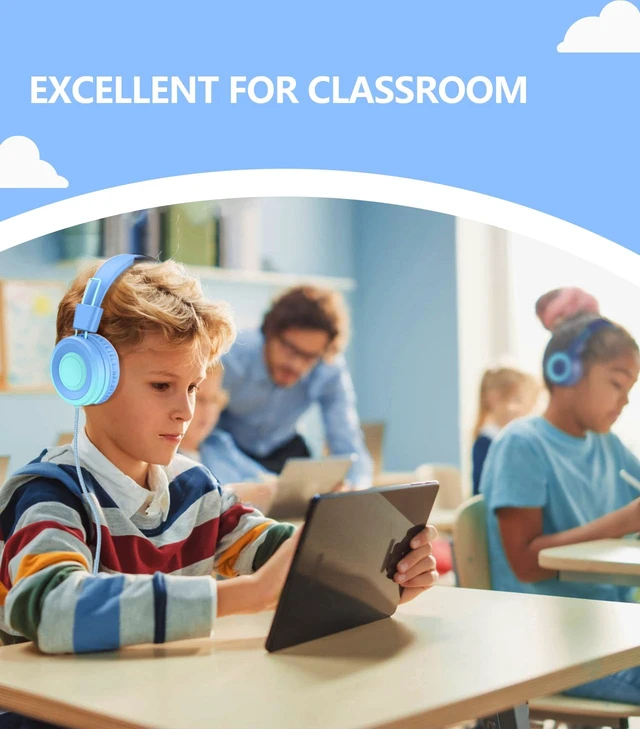 Alt view image 5 of 6 - USB Type C Kids Headphone for School, 94dB Safe Volume Limited, Foldable Stereo Sound Tangle-Free Type C Cord, On-Ear Headphones for Boys/Girls/Students/Tablet/Travel(Gradient Blue)