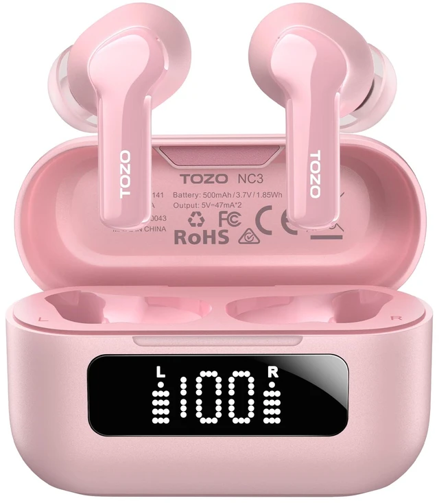 Main image of Hybrid Active Noise Cancelling in Ear Wireless Earbuds, 68H Playtime 6 Mics AI Clear Calls, LED Display, 32 Preset EQs App, Bluetooth 5.3 Headphones, IPX8 Waterproof, Comfort Fit Ear Buds Pink