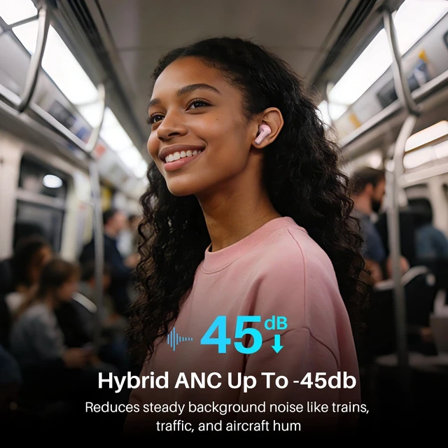 Alt view image 3 of 7 - Hybrid Active Noise Cancelling in Ear Wireless Earbuds, 68H Playtime 6 Mics AI Clear Calls, LED Display, 32 Preset EQs App, Bluetooth 5.3 Headphones, IPX8 Waterproof, Comfort Fit Ear Buds Pink