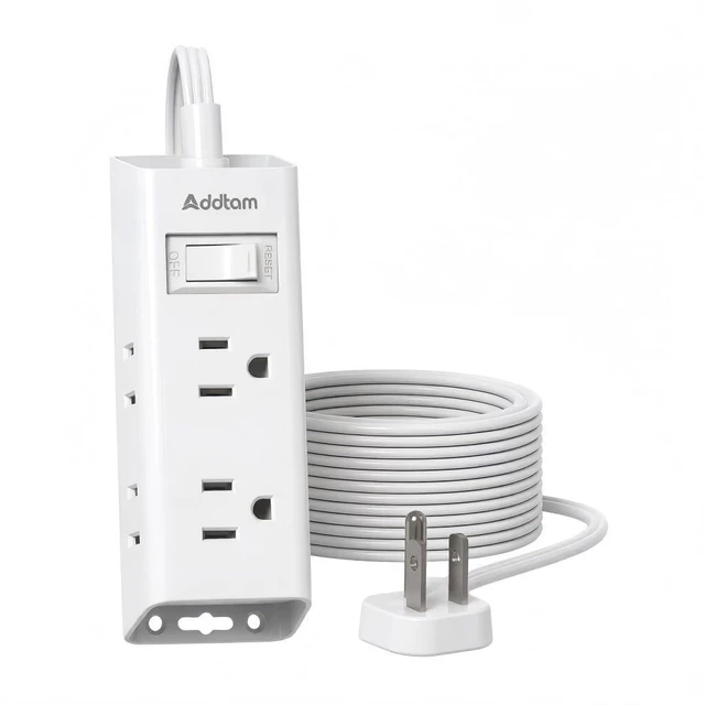 Main image of Flat Plug Power Strip with 6 Outlet Extender, 15 FT Extension Cord Flat Wall Plug with Multiple Outlets, No Surge Protector for Cruise Ship, Travel, Dorm, Home Office, Cruise Essentials, White