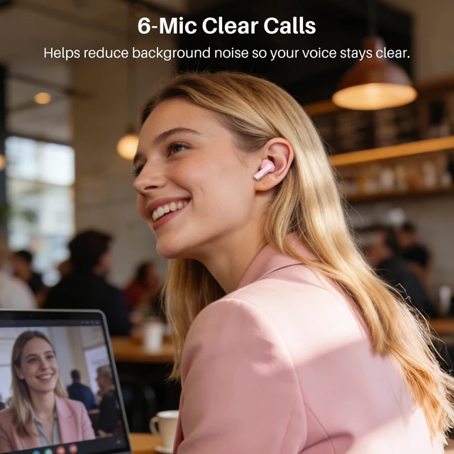 Alt view image 5 of 7 - Hybrid Active Noise Cancelling in Ear Wireless Earbuds, 68H Playtime 6 Mics AI Clear Calls, LED Display, 32 Preset EQs App, Bluetooth 5.3 Headphones, IPX8 Waterproof, Comfort Fit Ear Buds Pink