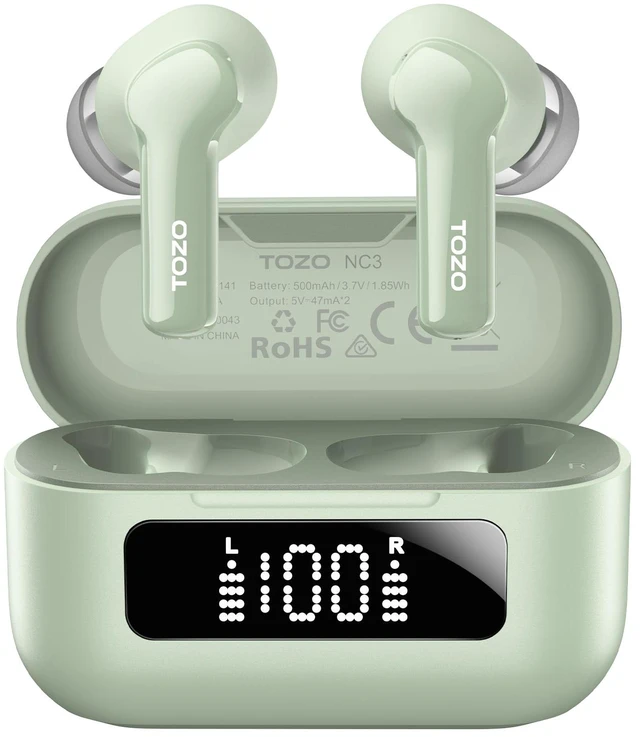 Main image of Hybrid Active Noise Cancelling in Ear Wireless Earbuds, 68H Playtime 6 Mics AI Clear Calls, LED Display, 32 Preset EQs App, Bluetooth 5.3 Headphones, IPX8 Waterproof, Comfort Fit Ear Buds Green