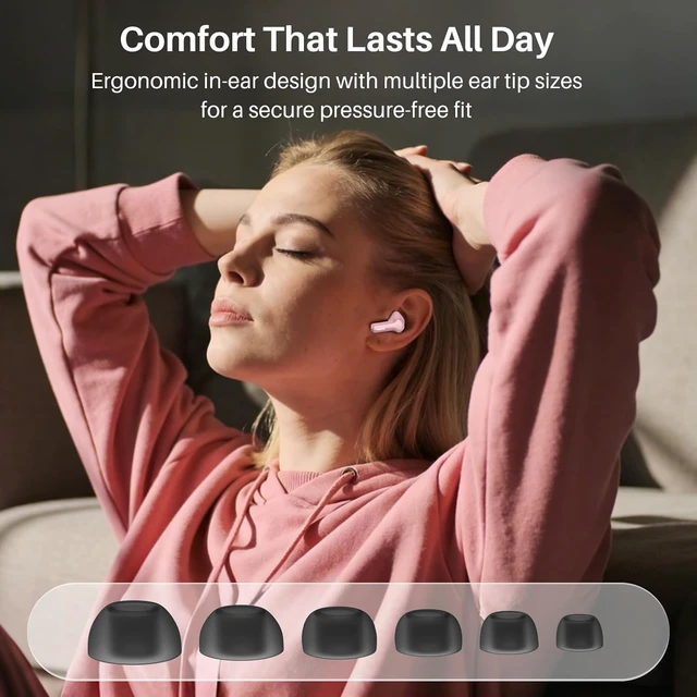 Alt view image 7 of 7 - Hybrid Active Noise Cancelling in Ear Wireless Earbuds, 68H Playtime 6 Mics AI Clear Calls, LED Display, 32 Preset EQs App, Bluetooth 5.3 Headphones, IPX8 Waterproof, Comfort Fit Ear Buds Pink