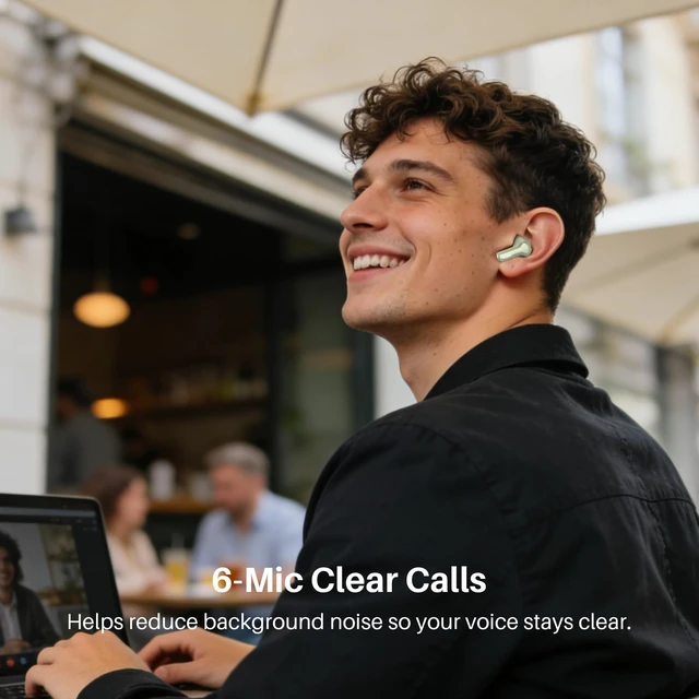 Alt view image 5 of 7 - Hybrid Active Noise Cancelling in Ear Wireless Earbuds, 68H Playtime 6 Mics AI Clear Calls, LED Display, 32 Preset EQs App, Bluetooth 5.3 Headphones, IPX8 Waterproof, Comfort Fit Ear Buds Green